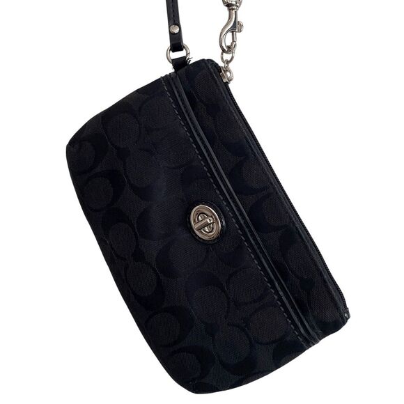 COACH Black Signature Turnlock Wristlet - Picture 8 of 8